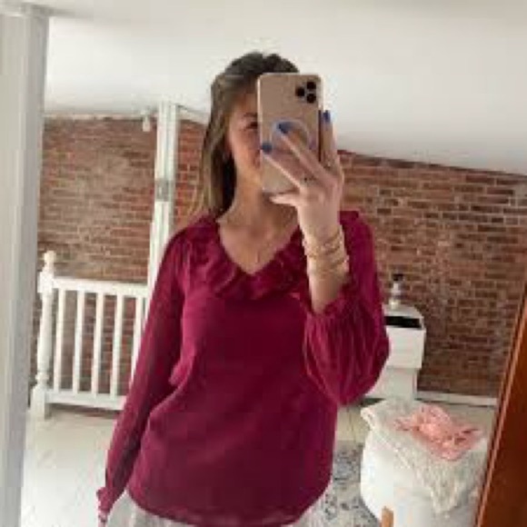 J. Crew Tops - J. Crew Pink Wine colored Swiss Dot Long Sleeve Top. Small Small
